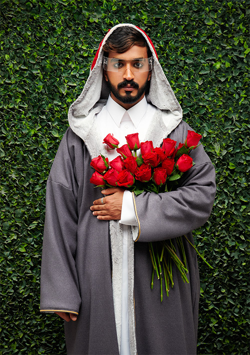 man with flowers